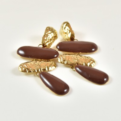 BOUCLES PASTILLES MARTELEES MARRONS ACIER INOXYDABLE GOLD PETIT PRIX
