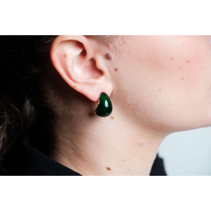 BOUCLES PUCES VERTES ACIER INOXYDABLE GOLD PETIT PRIX