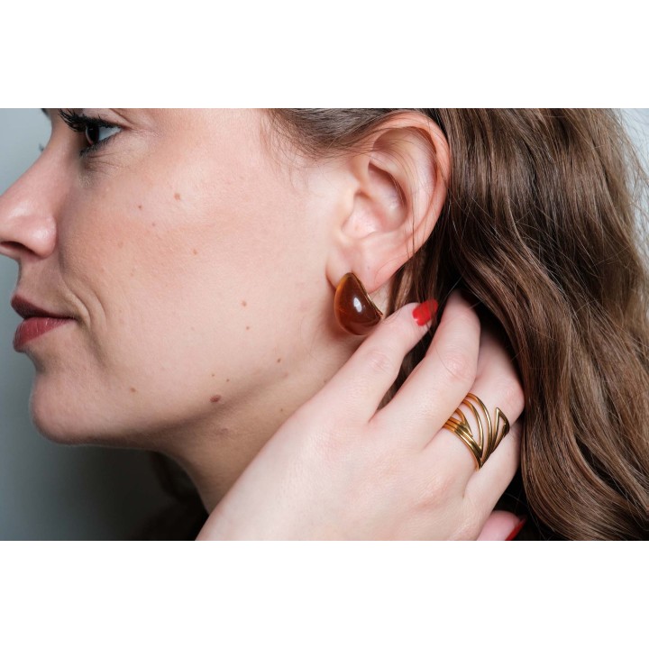 BOUCLES PUCES ORANGES ACIER INOXYDABLE GOLD PETIT PRIX