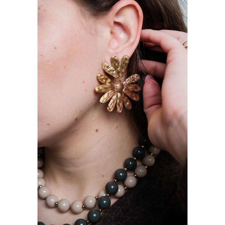 BOUCLES MARGUERITES GRAVEES ACIER INOXYDABLE GOLD PETIT PRIX