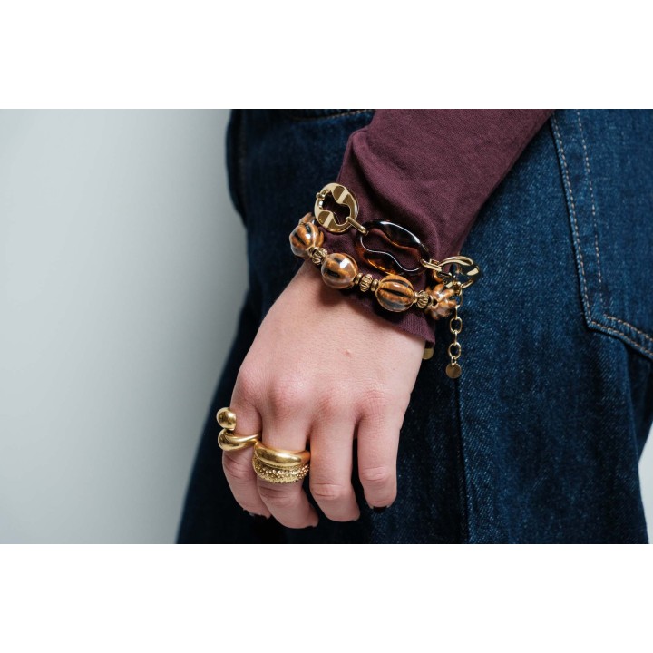 BAGUE RONDE MARTELEE ACIER INOXYDABLE GOLD PETIT PRIX