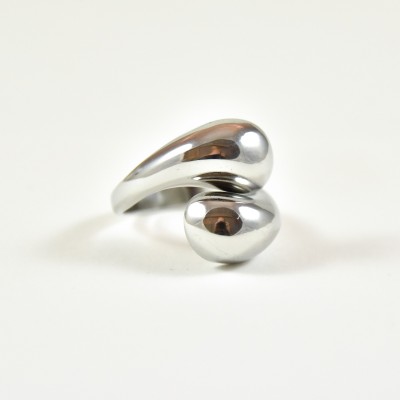 BAGUE OUVERTE EVASEE GOUTTE ACIER INOXYDABLE SILVER PETIT PRIX