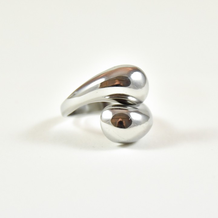 BAGUE OUVERTE EVASEE GOUTTE ACIER INOXYDABLE SILVER PETIT PRIX
