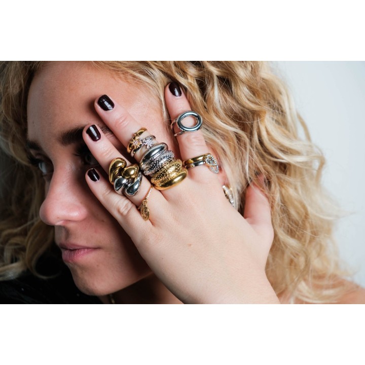 BAGUE OUVERTE EVASEE GOUTTE ACIER INOXYDABLE SILVER PETIT PRIX