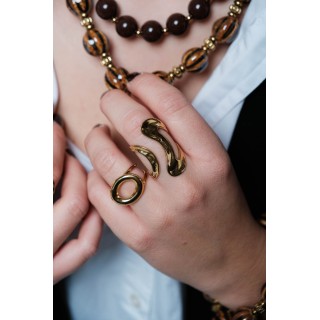 BAGUE ANNEAU DOUBLE OVALE ACIER INOXYDABLE GOLD PETIT PRIX