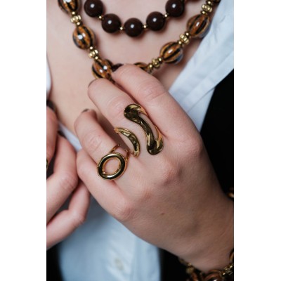 BAGUE ANNEAU DOUBLE OVALE ACIER INOXYDABLE GOLD PETIT PRIX