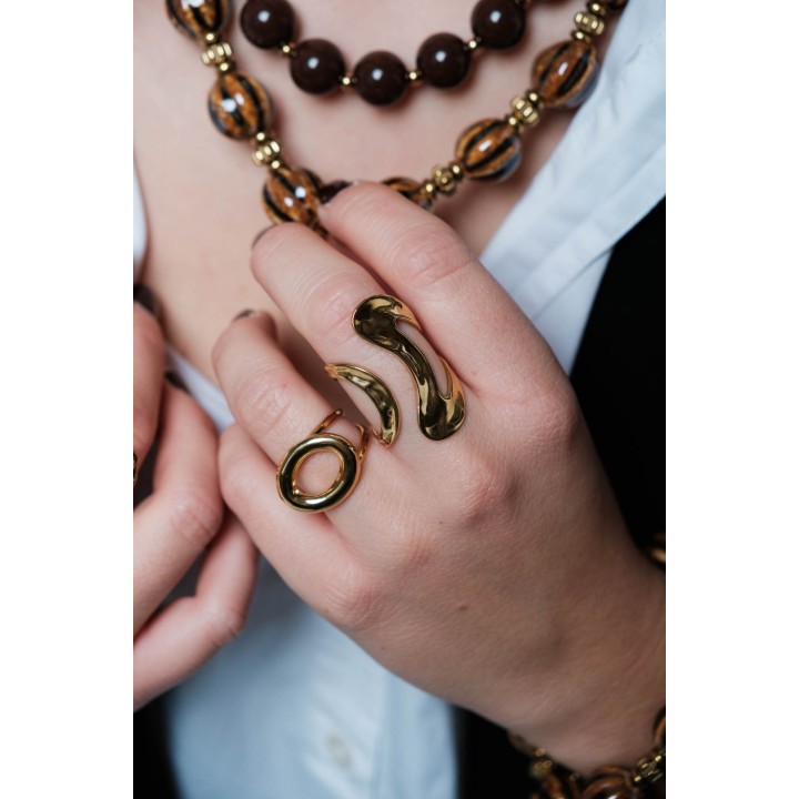 BAGUE ANNEAU DOUBLE OVALE ACIER INOXYDABLE GOLD PETIT PRIX