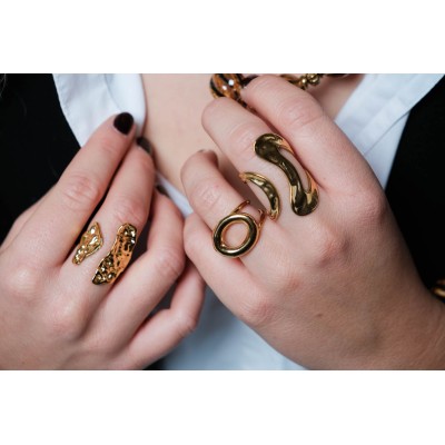 BAGUE ANNEAU DOUBLE OVALE ACIER INOXYDABLE GOLD PETIT PRIX