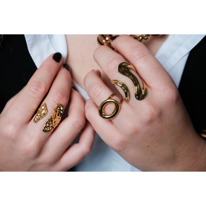 BAGUE RONDE MARTELEE ACIER INOXYDABLE GOLD PETIT PRIX