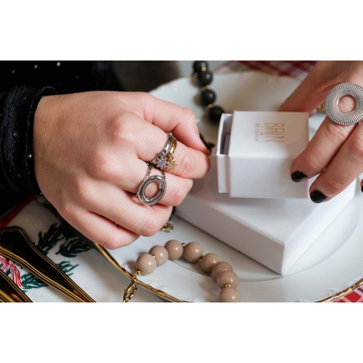 BAGUE ANNEAU DOUBLE OVALE ACIER INOXYDABLE SILVER PETIT PRIX