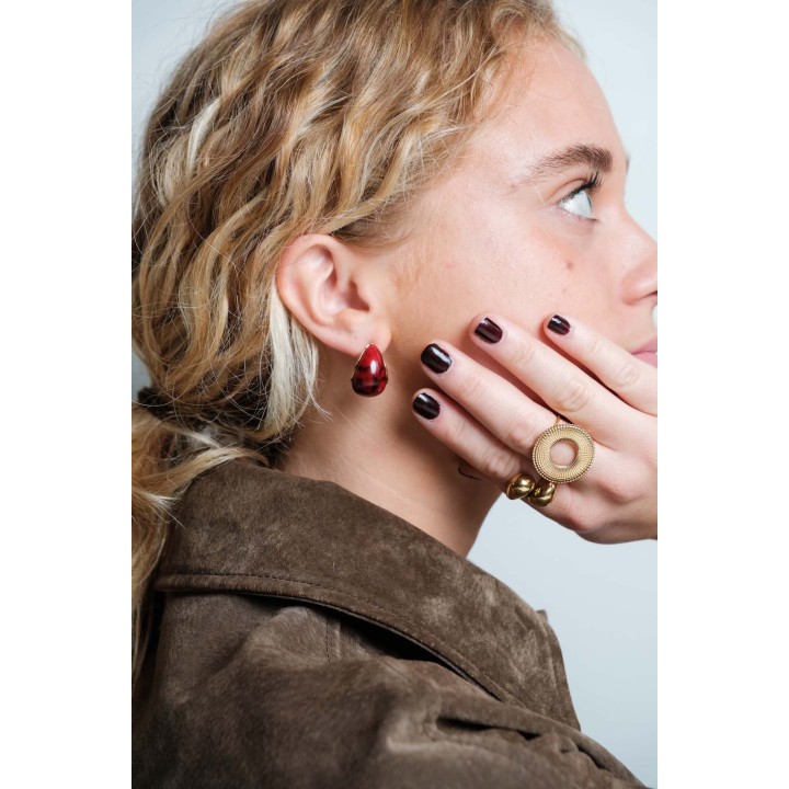 BAGUE ANNEAU DOUBLE RONDE PERLES ACIER INOXYDABLE GOLD PETIT PRIX