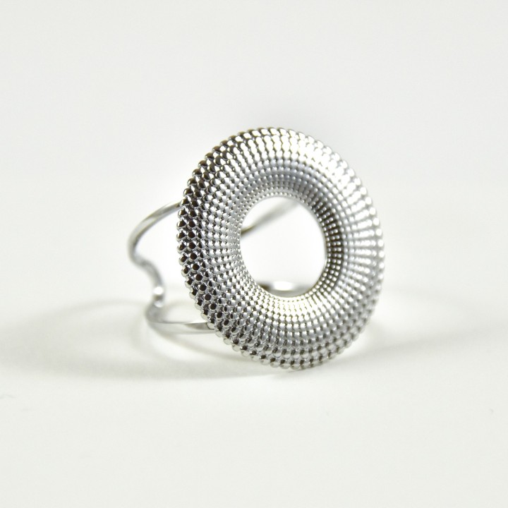 BAGUE ANNEAU DOUBLE RONDE PERLES ACIER INOXYDABLE SILVER PETIT PRIX