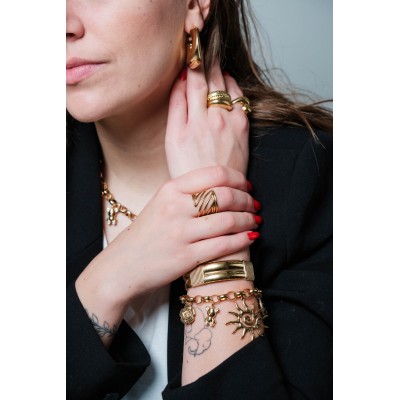 BAGUE RONDE MARTELEE ACIER INOXYDABLE GOLD PETIT PRIX