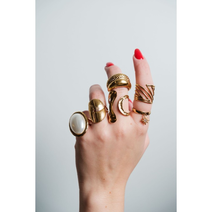 BAGUE DOUBLE MARTELEE LISSE ACIER INOXYDABLE GOLD PETIT PRIX