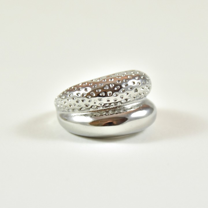 BAGUE DOUBLE MARTELEE LISSE ACIER INOXYDABLE SILVER PETIT PRIX