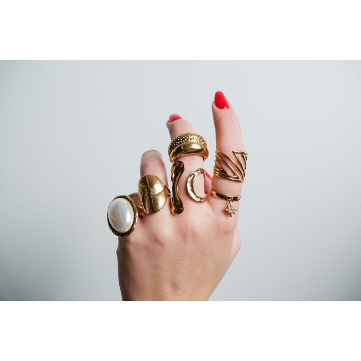 BAGUE RONDE STRIES ACIER INOXYDABLE GOLD PETIT PRIX