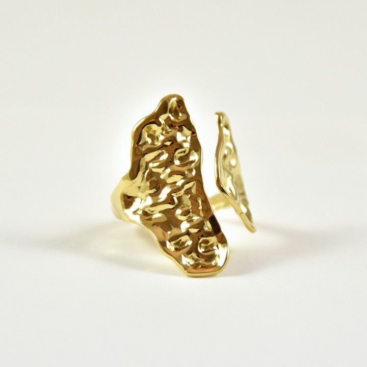 BAGUE OUVERTE EVASEE MARTELEE ACIER INOXYDABLE GOLD PETIT PRIX