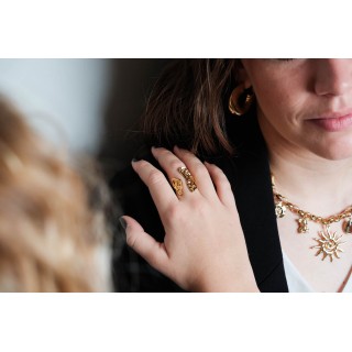 BAGUE OUVERTE EVASEE MARTELEE ACIER INOXYDABLE GOLD PETIT PRIX