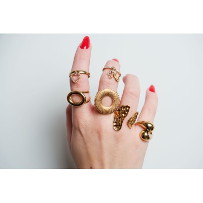 BAGUE RONDE MARTELEE ACIER INOXYDABLE GOLD PETIT PRIX