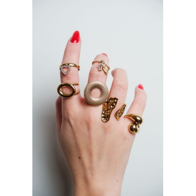 BAGUE RONDE MARTELEE ACIER INOXYDABLE GOLD PETIT PRIX