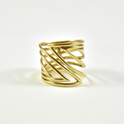 BAGUE LARGE CISELEE BISEAU ACIER INOXYDABLE GOLD PETIT PRIX