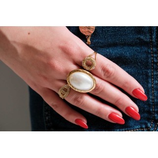 BAGUE MARINE STRASS GRIS ACIER INOXYDABLE GOLD PETIT PRIX