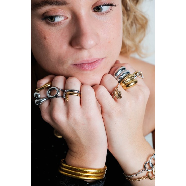 BAGUE RONDE MARTELEE ACIER INOXYDABLE GOLD PETIT PRIX