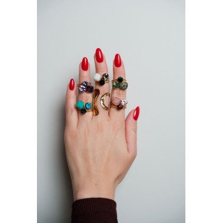 BAGUE ANNEAUX FINS PIERRES ROSES ACIER INOXYDABLE GOLD PETIT PRIX