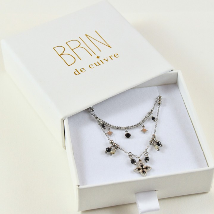 COFFRET CADEAU COLLIERS NUMERO 6 BRIN DE CUIVRE ACIER INOX SILVER