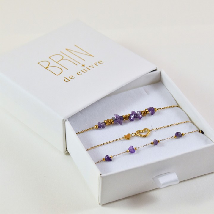 COFFRET CADEAU BRACELETS NUMERO21 BRIN DE CUIVRE ACIER INOX SILVER