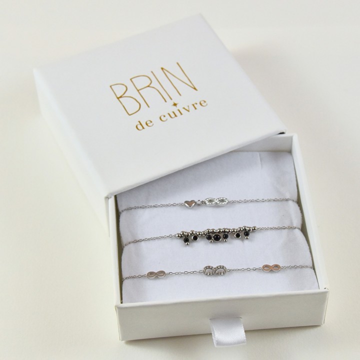 COFFRET CADEAU BRACELETS NUMERO11 BRIN DE CUIVRE ACIER INOX SILVER