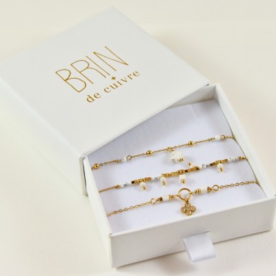 COFFRET CADEAU BRACELETS NUMERO 2 BRIN DE CUIVRE ACIER INOX SILVER