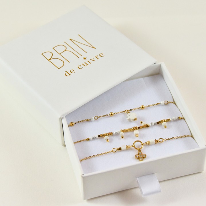 COFFRET CADEAU BRACELETS NUMERO 2 BRIN DE CUIVRE ACIER INOX SILVER