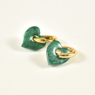 BOUCLES CREOLES COEUR RESINE VERTE CREATION ACIER INOX GOLD PETIT PRIX