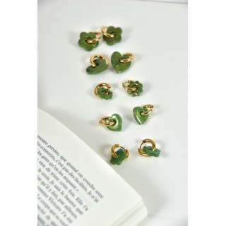 BOUCLES CREOLES COEUR RESINE VERTE CREATION ACIER INOX GOLD PETIT PRIX