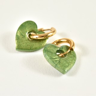 BOUCLES CREOLES COEUR RESINE VERTE CREATION ACIER INOX GOLD PETIT PRIX