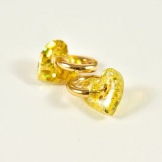 BOUCLES CREOLES COEUR RESINE JAUNE CREATION ACIER INOX GOLD PETIT PRIX