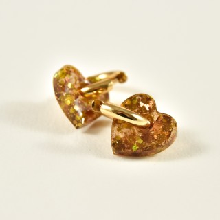 BOUCLES CREOLES COEUR RESINE MARRON CREA ACIER INOX GOLD PETIT PRIX