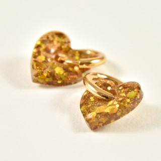 BOUCLES CREOLES COEUR RESINE MARRON CREA ACIER INOX GOLD PETIT PRIX