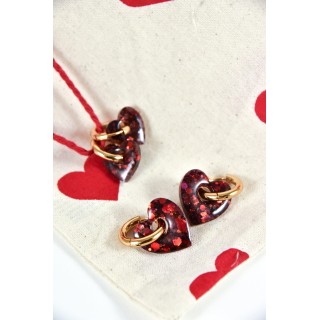 BOUCLES CREOLES COEUR RESINE ROUGE CREA ACIER INOX GOLD PETIT PRIX