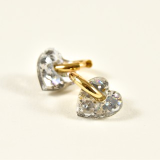 BOUCLES CREOLES COEUR RESINE GRIS CREA ACIER INOX GOLD PETIT PRIX