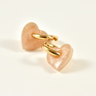 BOUCLES CREOLES COEUR RESINE ROSE CREA ACIER INOX GOLD PETIT PRIX