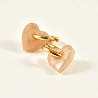 BOUCLES CREOLES COEUR RESINE ROSE CREA ACIER INOX GOLD PETIT PRIX