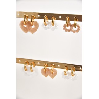 BOUCLES CREOLES COEUR RESINE ROSE CREA ACIER INOX GOLD PETIT PRIX