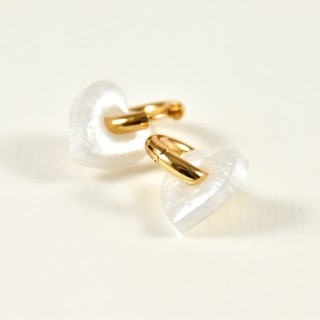 BOUCLES CREOLES COEUR RESINE BLANC CREA ACIER INOX GOLD PETIT PRIX
