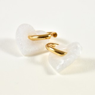 BOUCLES CREOLES COEUR RESINE BLANC CREA ACIER INOX GOLD PETIT PRIX