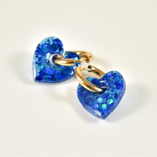 BOUCLES CREOLES COEUR RESINE BLEU CREA ACIER INOX GOLD PETIT PRIX