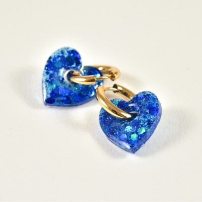 BOUCLES CREOLES COEUR RESINE BLEU CREA ACIER INOX GOLD PETIT PRIX