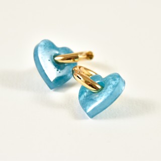 BOUCLES CREOLES COEUR RESINE BLEU CREA ACIER INOX GOLD PETIT PRIX