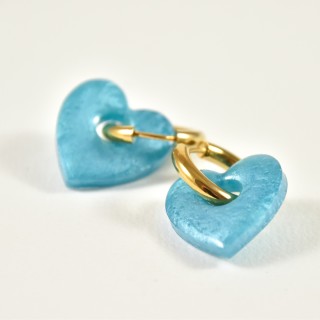 BOUCLES CREOLES COEUR RESINE BLEU CREA ACIER INOX GOLD PETIT PRIX